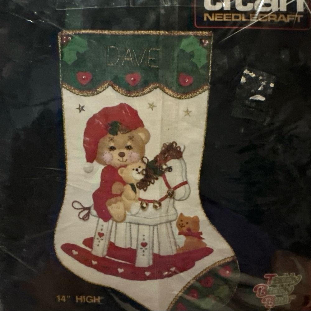 Titan 14" Christmas felt stocking kit #653 TEDDY BEDDY BEAR NOS